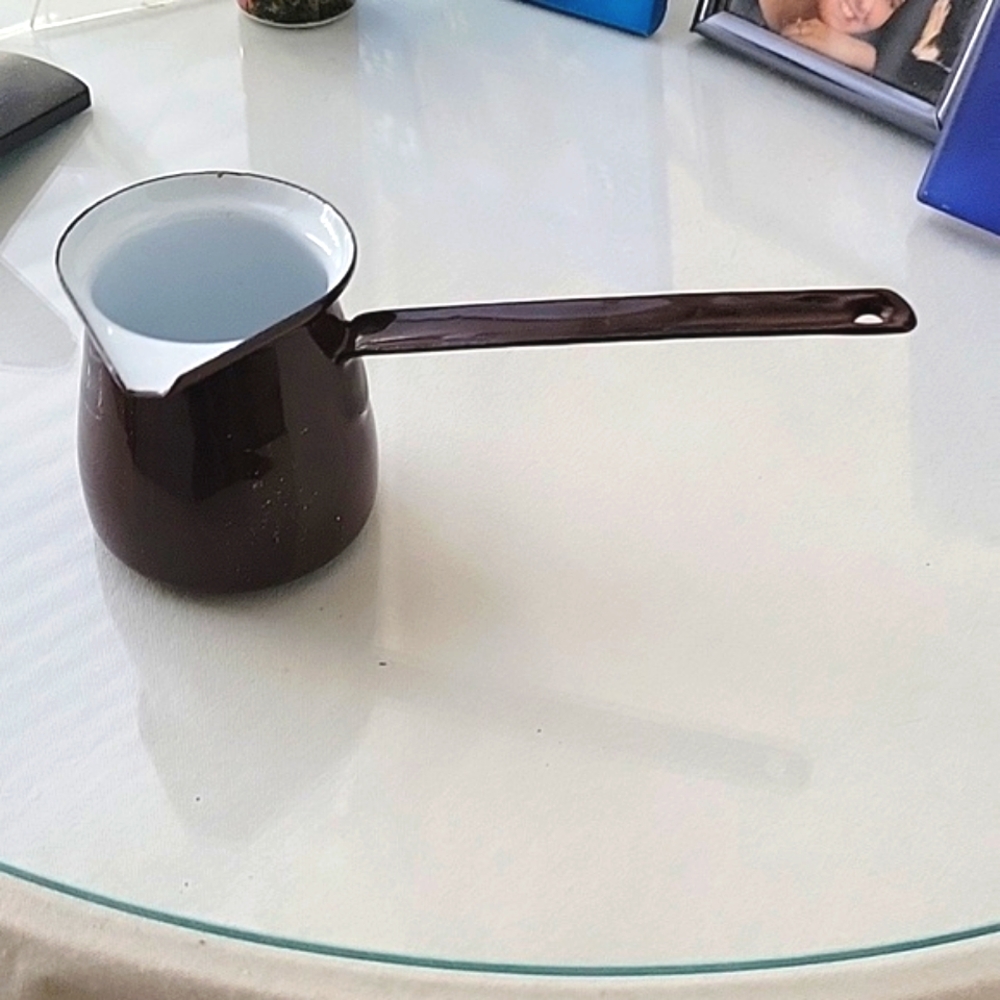 Vintage Brown Enamelware Long Handle Pouring Cup